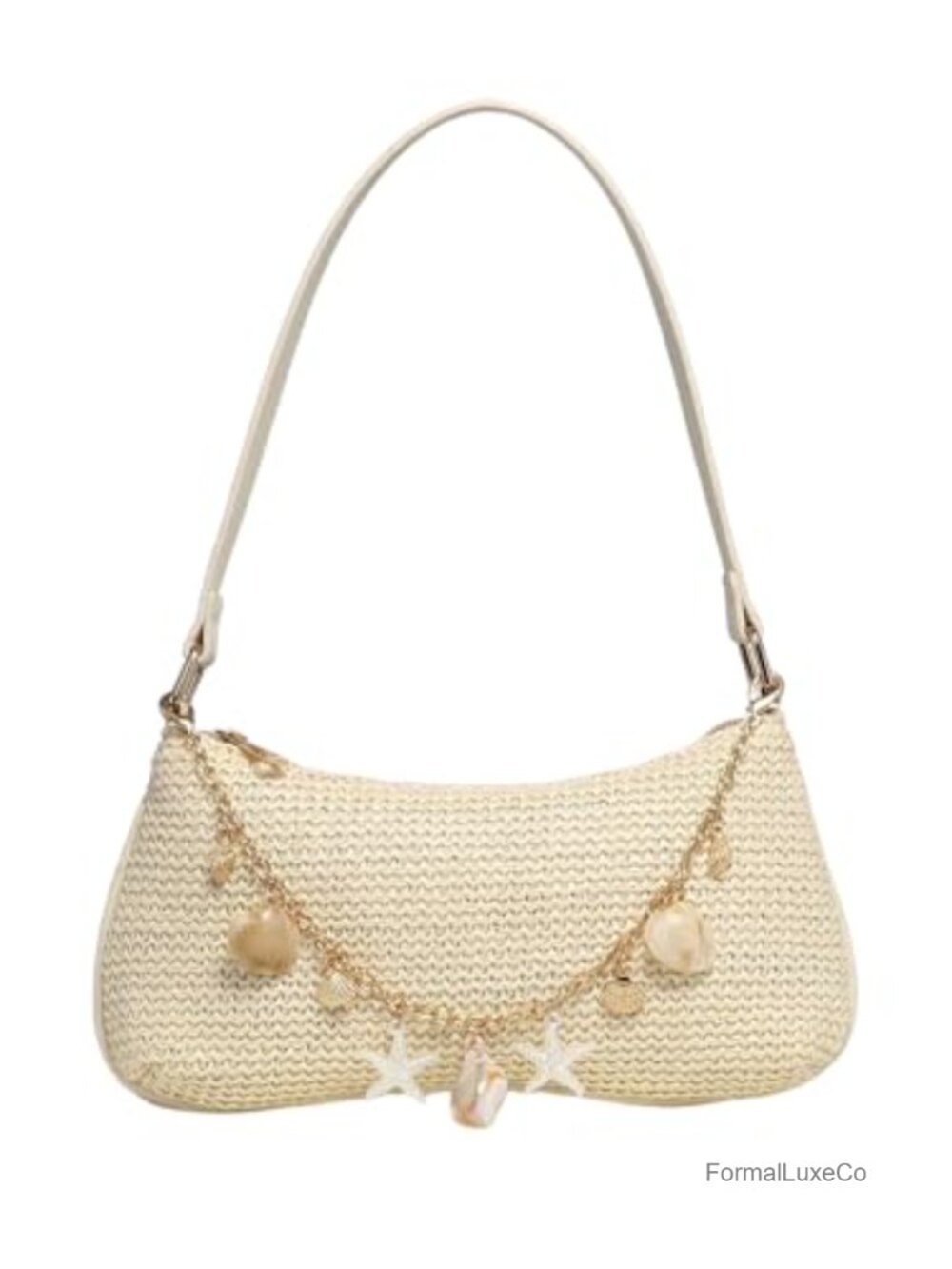 Boho Seashell Beaded Straw Clutch Purse Summer Woven Shoulder Bag - Picture 1 of 6